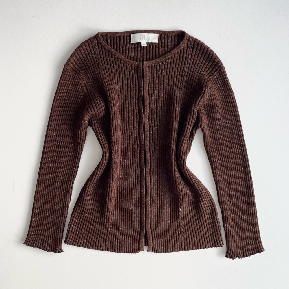 Vitae Metallic Brown Ribbed 7/8 Long Sleeve Cardigan